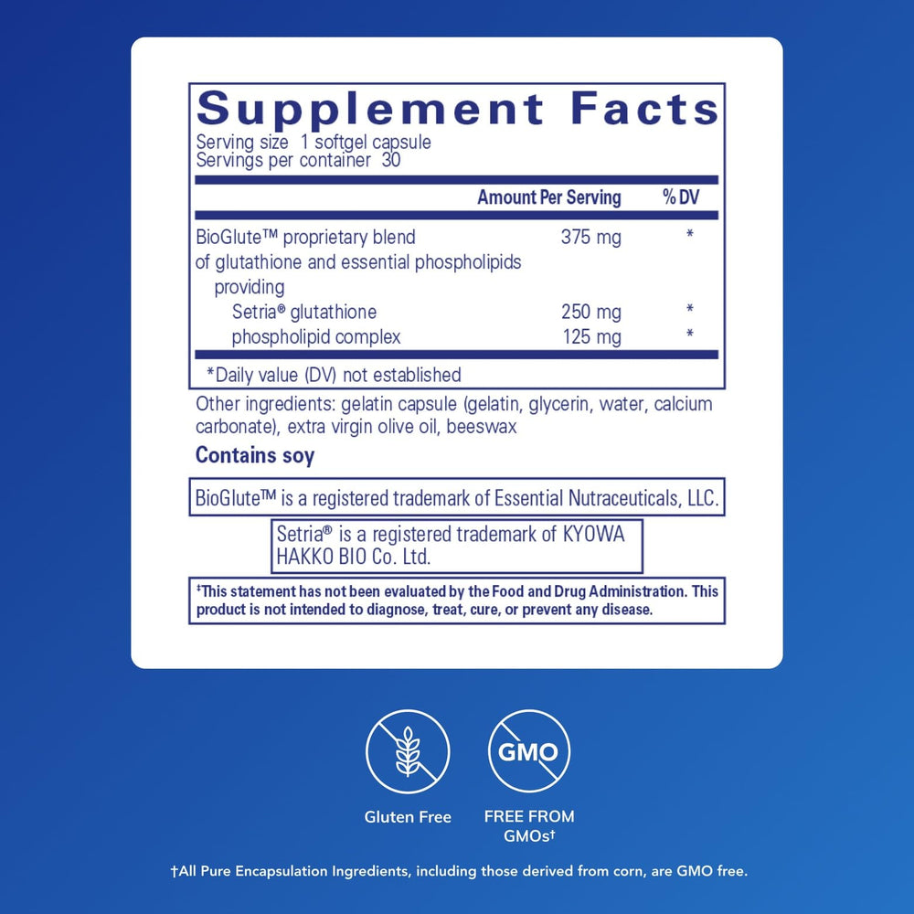 Pure Encapsulations Liposomal Glutathione softgels close-up emphasizing liposomal delivery