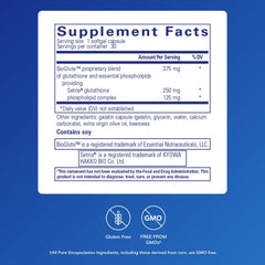 Pure Encapsulations Liposomal Glutathione softgels close-up emphasizing liposomal delivery