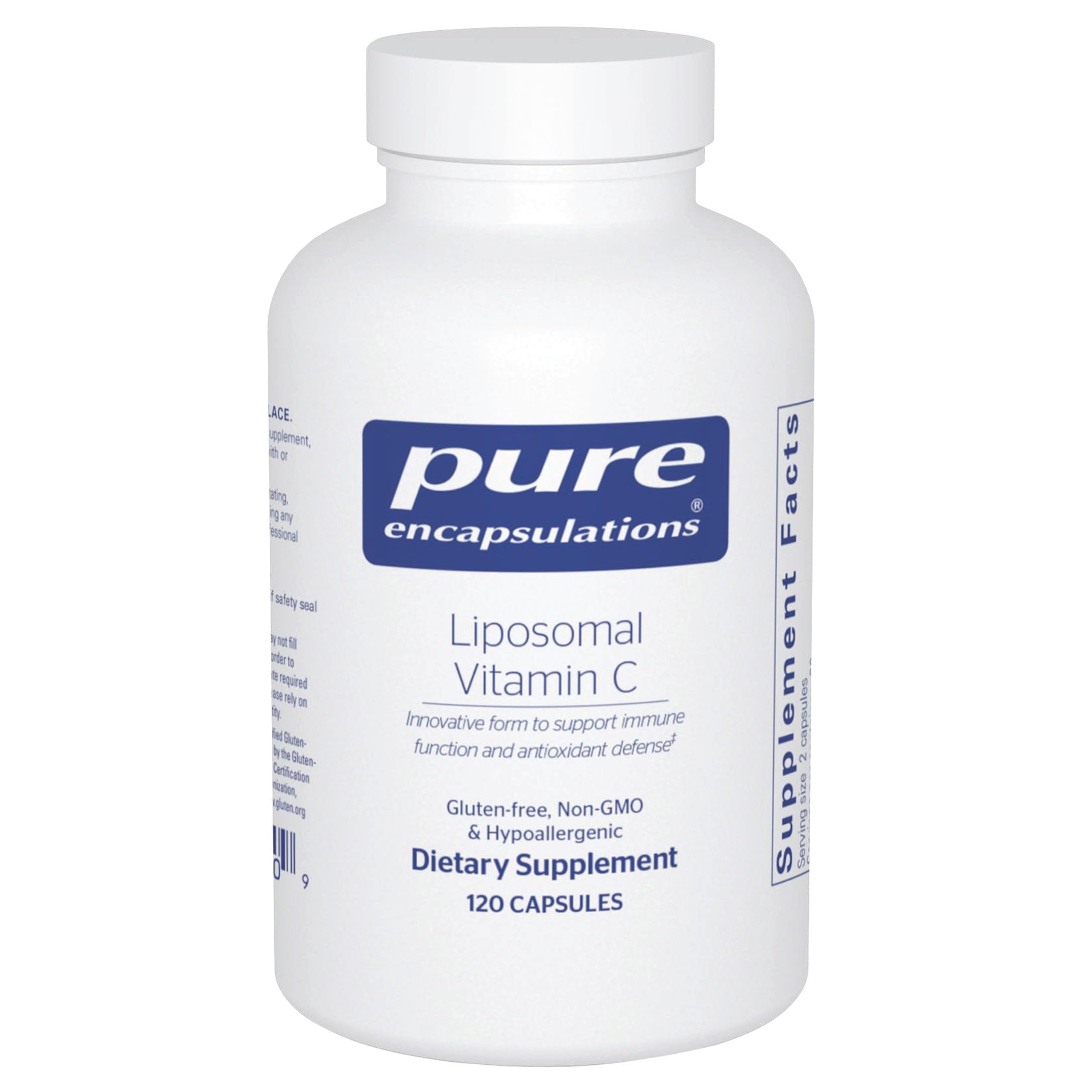 Pure Encapsulations Liposomal Vitamin C bottle front for easy daily immune support.