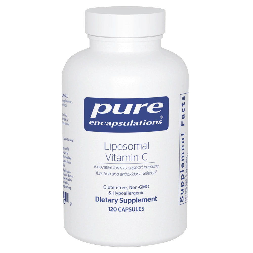 Pure Encapsulations Liposomal Vitamin C bottle front for easy daily immune support.