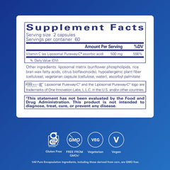 Pure Encapsulations Liposomal Vitamin C label close-up highlighting PureWay-C.