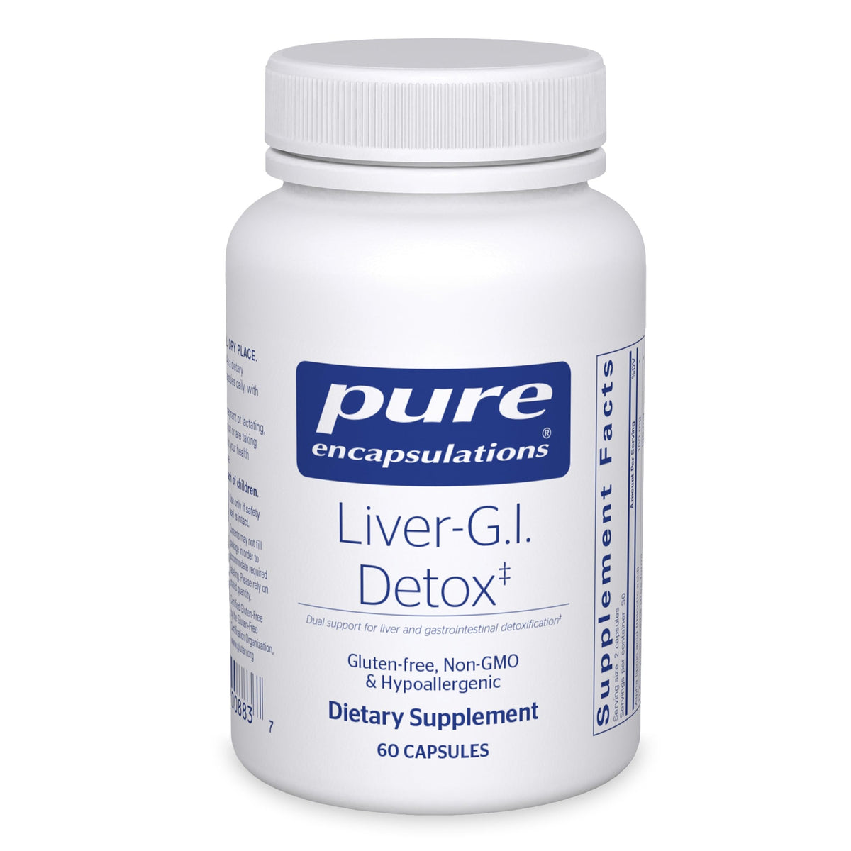 Pure Encapsulations Liver-G.I. Detox bottle sits on a clean surface to support daily wellness.