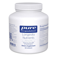 Pure Encapsulations Longevity Nutrients bottle front for daily aging support.