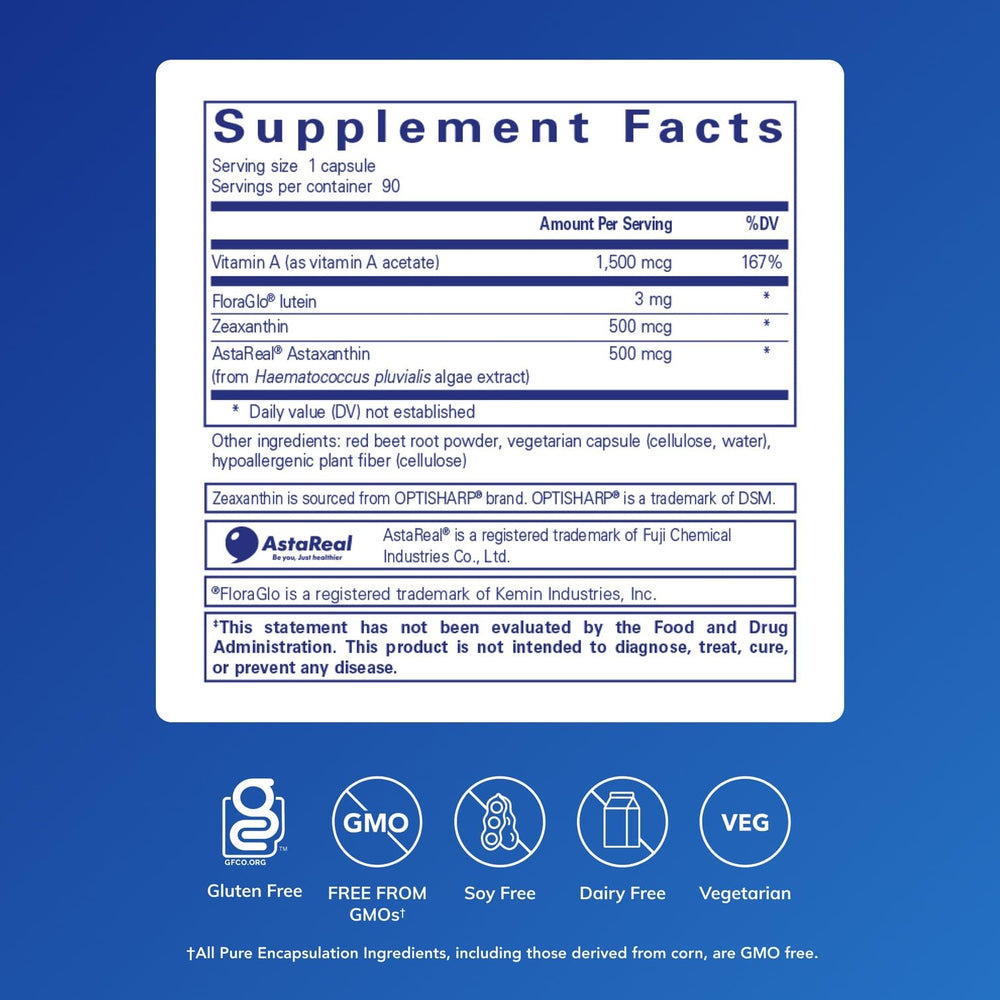 Pure Encapsulations capsules with lutein zeaxanthin and astaxanthin for macular pigment