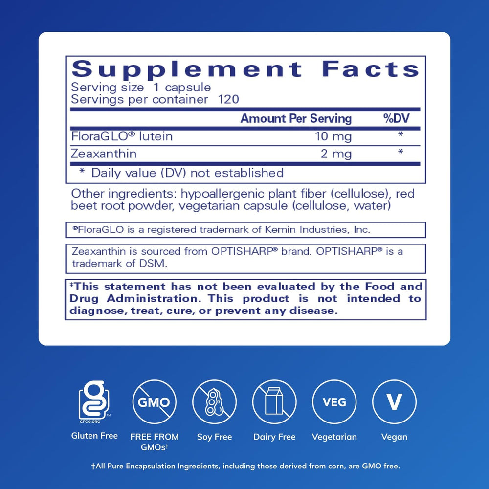 Pure Encapsulations Lutein & Zeaxanthin bottle for daily use