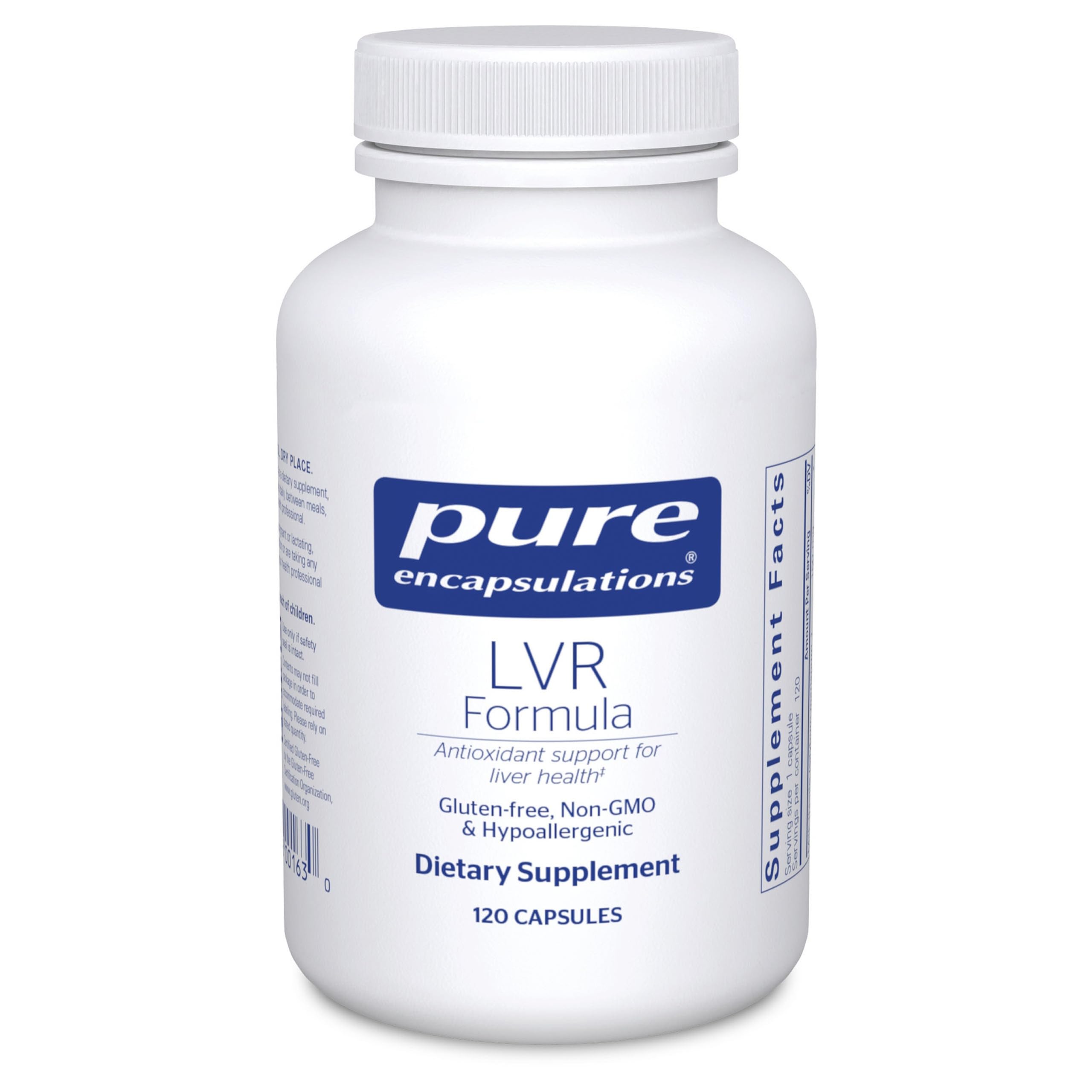 Pure Encapsulations LVR Formula bottle highlighting liver support and purity.