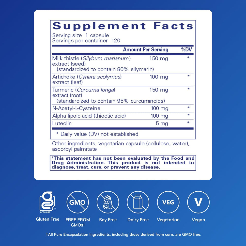 Pure Encapsulations LVR Formula capsules illustrating hypoallergenic support for liver cells.
