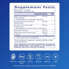 Pure Encapsulations LVR Formula capsules illustrating hypoallergenic support for liver cells.