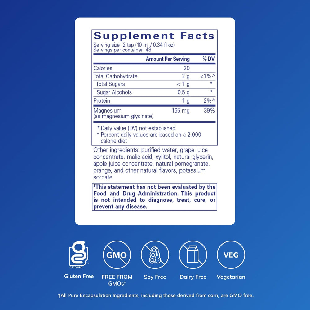 Pure Encapsulations Magnesium Glycinate Liquid pour showing easy serving and tasty format