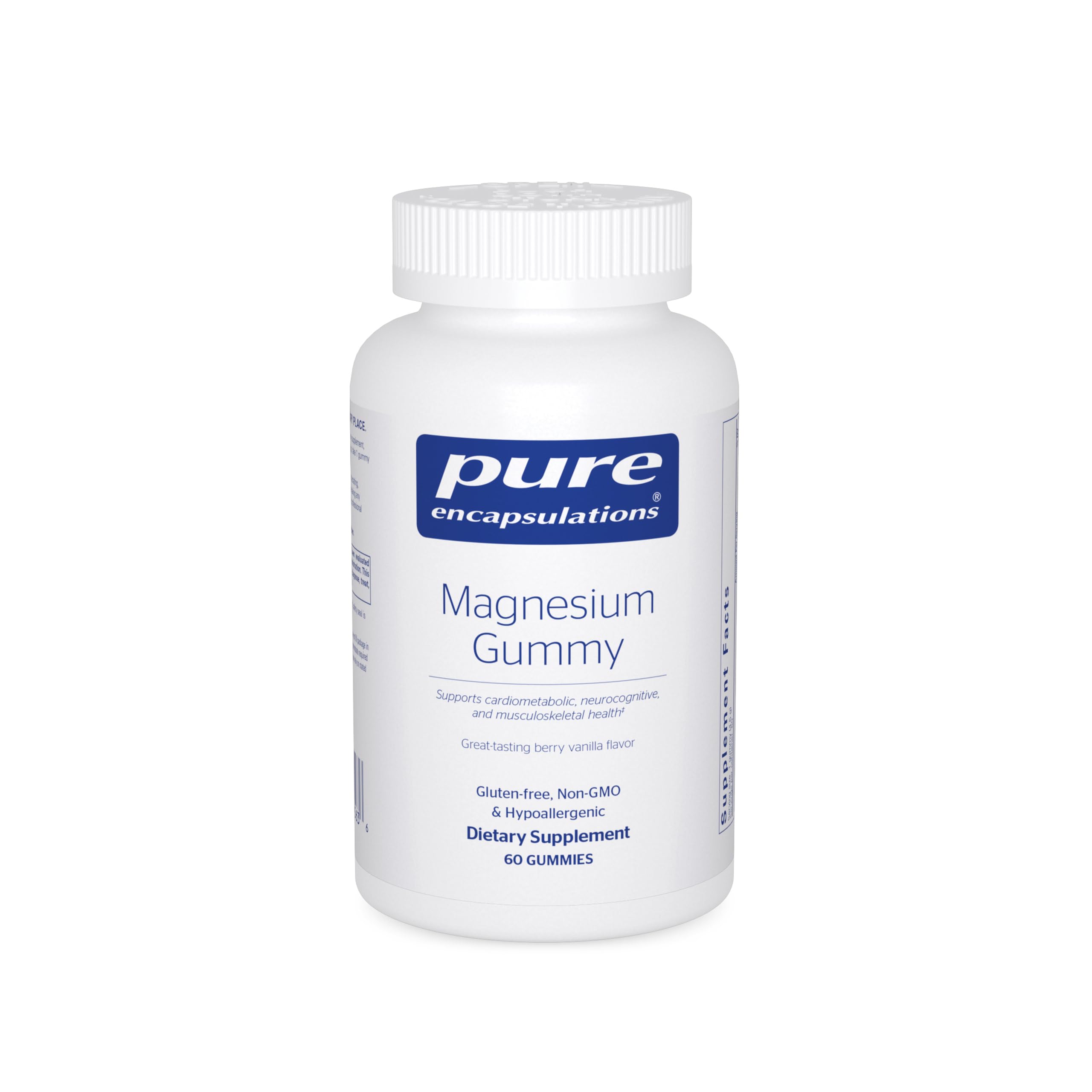Pure Encapsulations Magnesium Gummy bottle closeup for easy daily use.