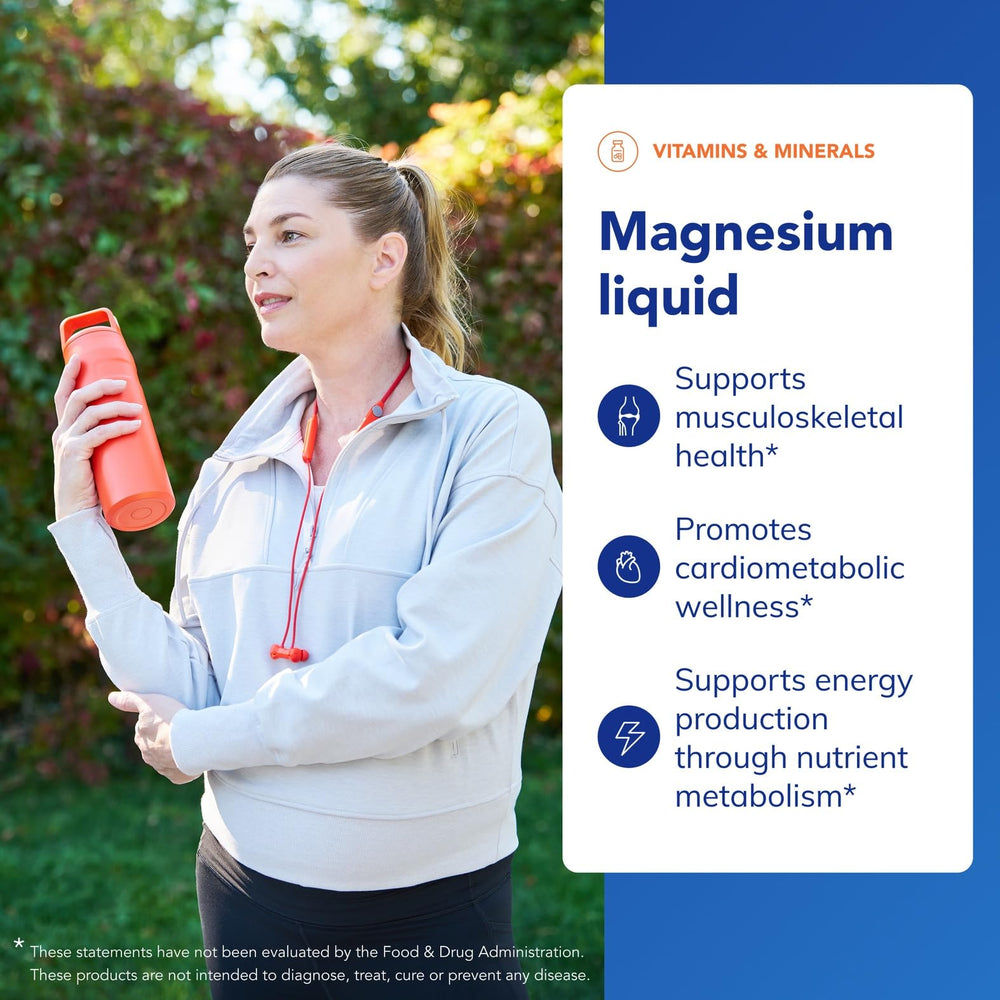 Closeup of Pure Encapsulations Magnesium Liquid label highlighting premium ingredients.
