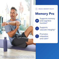 Memory Pro capsules pictured to suggest convenient daily memory support routine.
