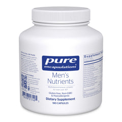 Pure Encapsulations Men's Nutrients bottle label, highlighting energy support and prostate health potential.