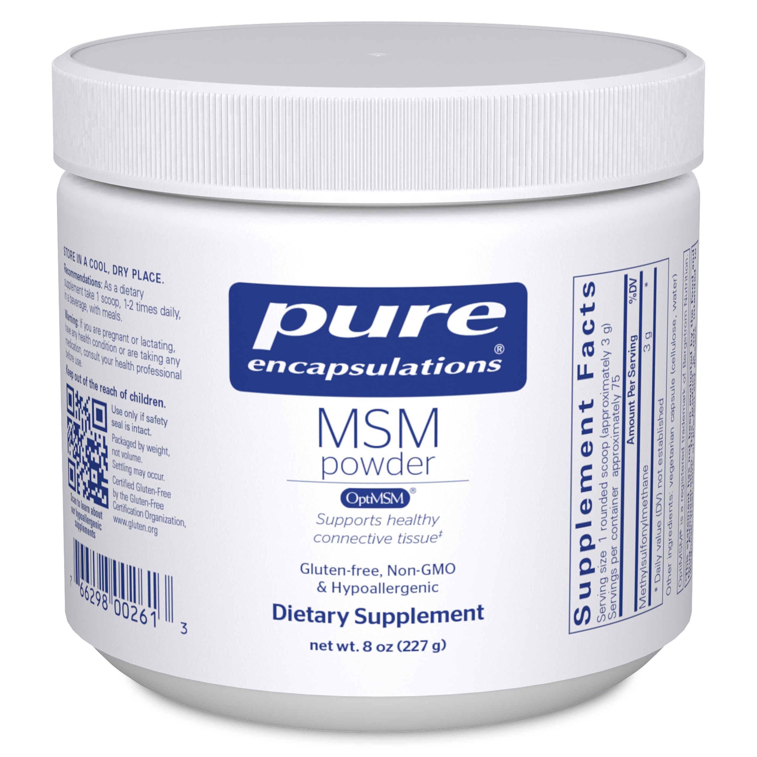 Pure Encapsulations MSM Powder bottle showcases premium joint support potential.