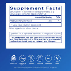 Pure Encapsulations MSM Powder scoop demonstrates easy measurement for daily immune and respiratory support.