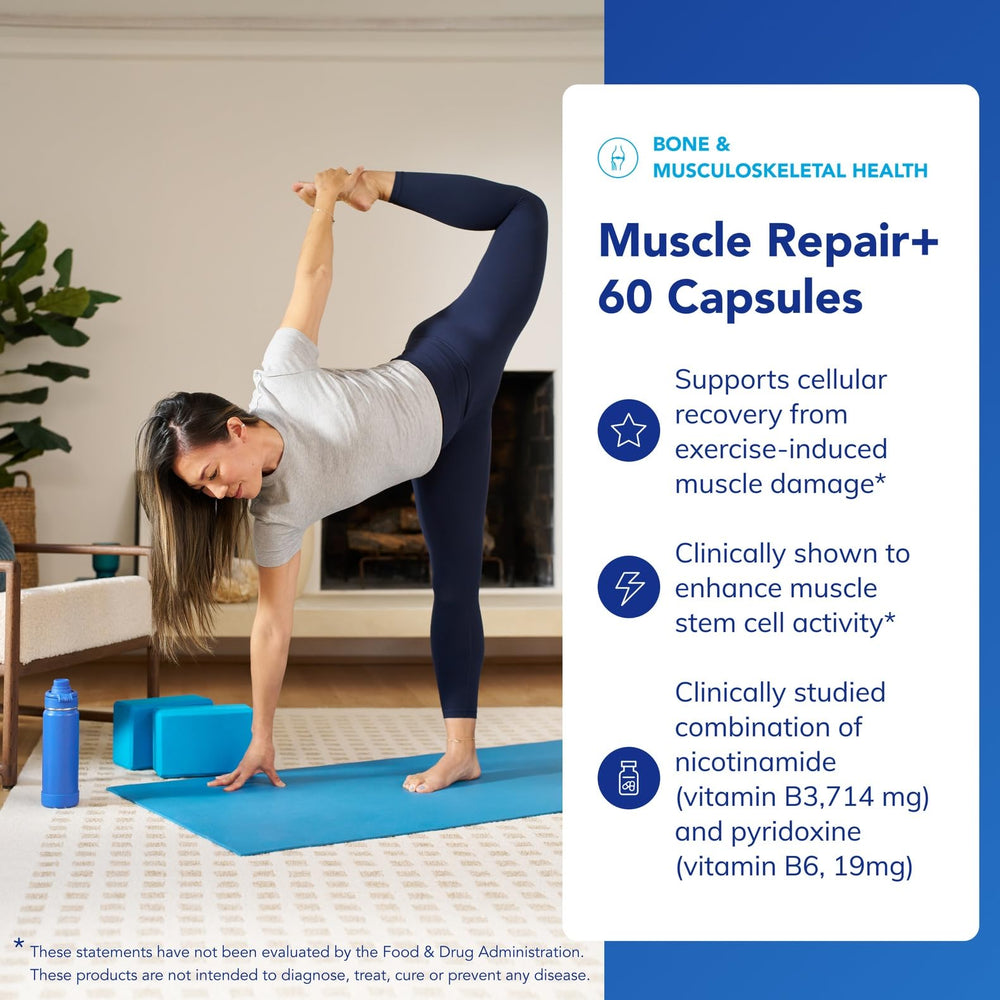 Pure Encapsulations Muscle Repair+ label detail highlights key vitamins for exercise support