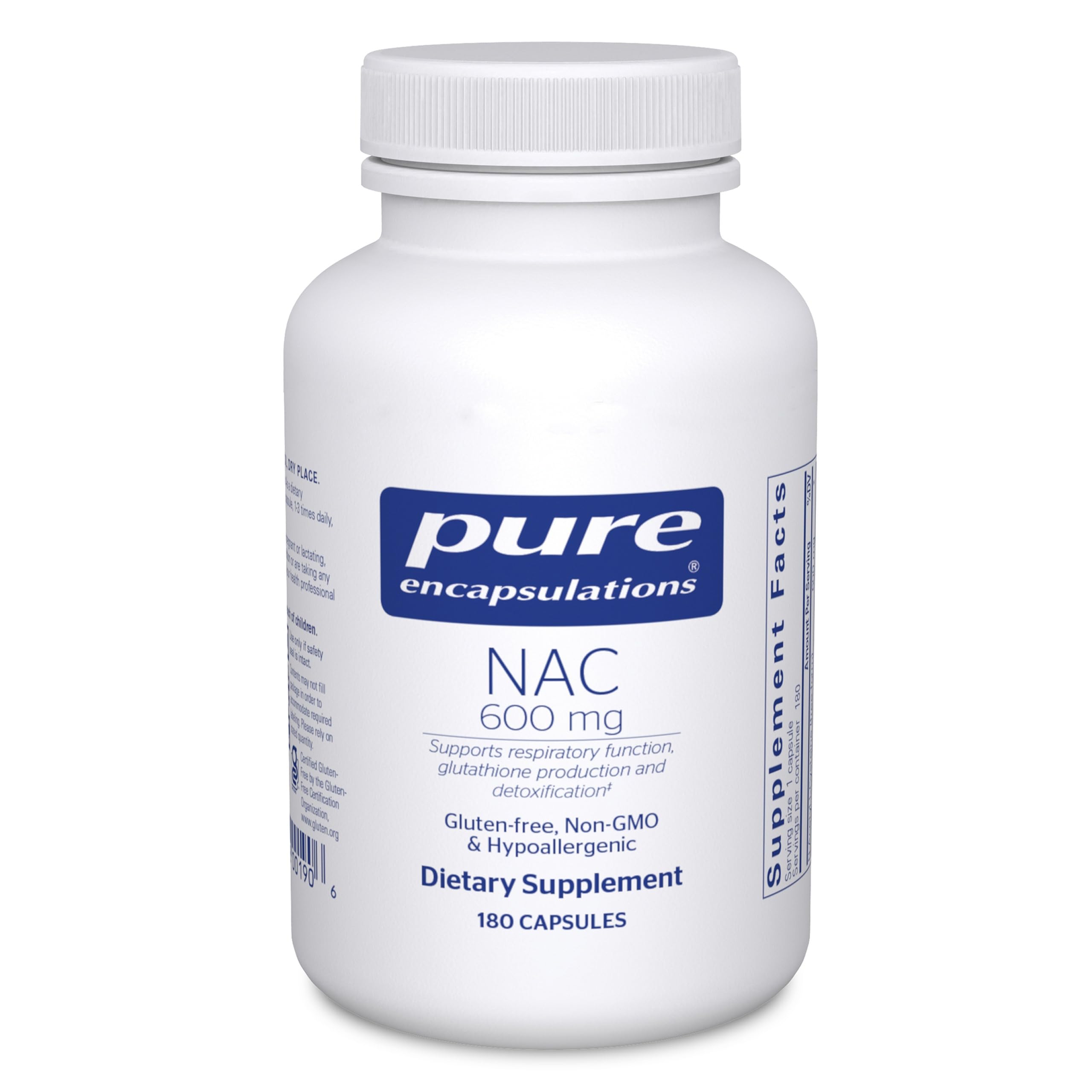Pure Encapsulations NAC 600 mg bottle front for daily antioxidant support