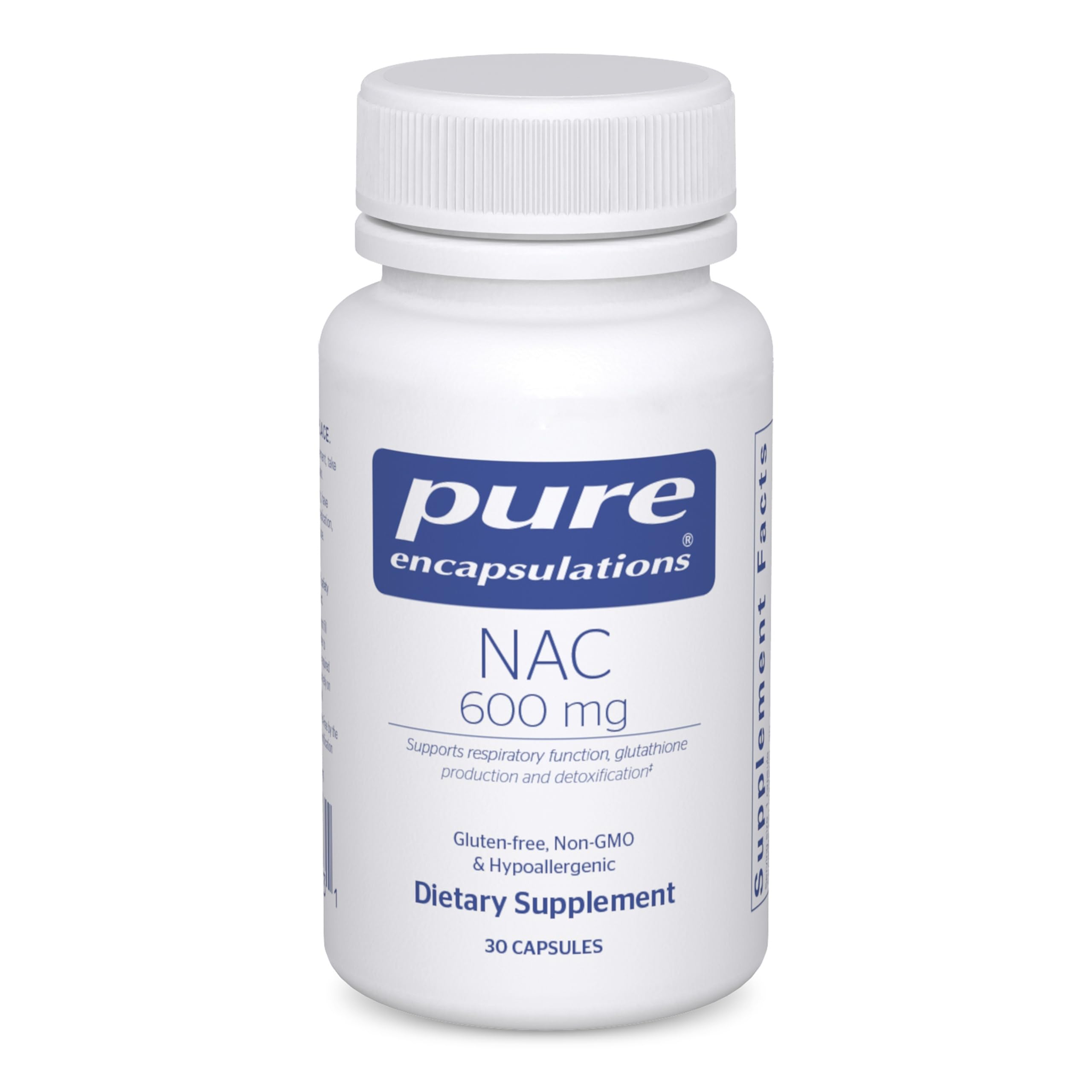 Pure Encapsulations NAC 600mg bottle with antioxidant support for lungs.