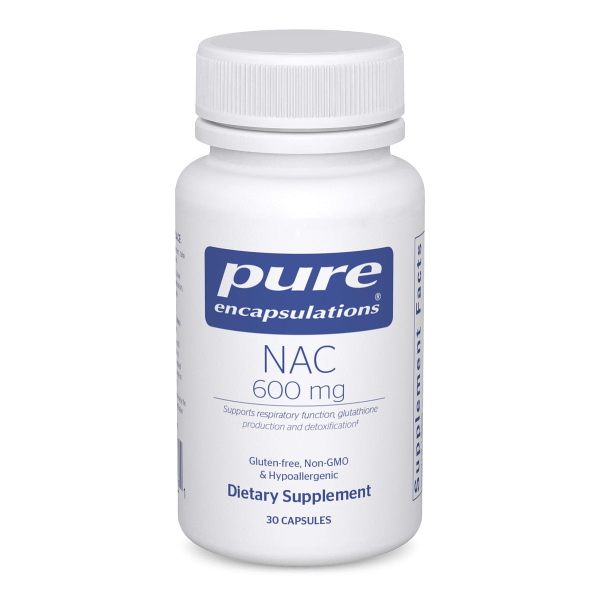 Pure Encapsulations NAC 600mg bottle with antioxidant support for lungs.