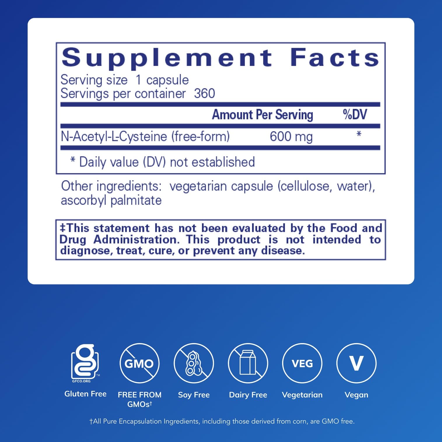 Pure Encapsulations NAC 600 mg capsules closeup — easy-to-swallow capsules for antioxidant and immune support