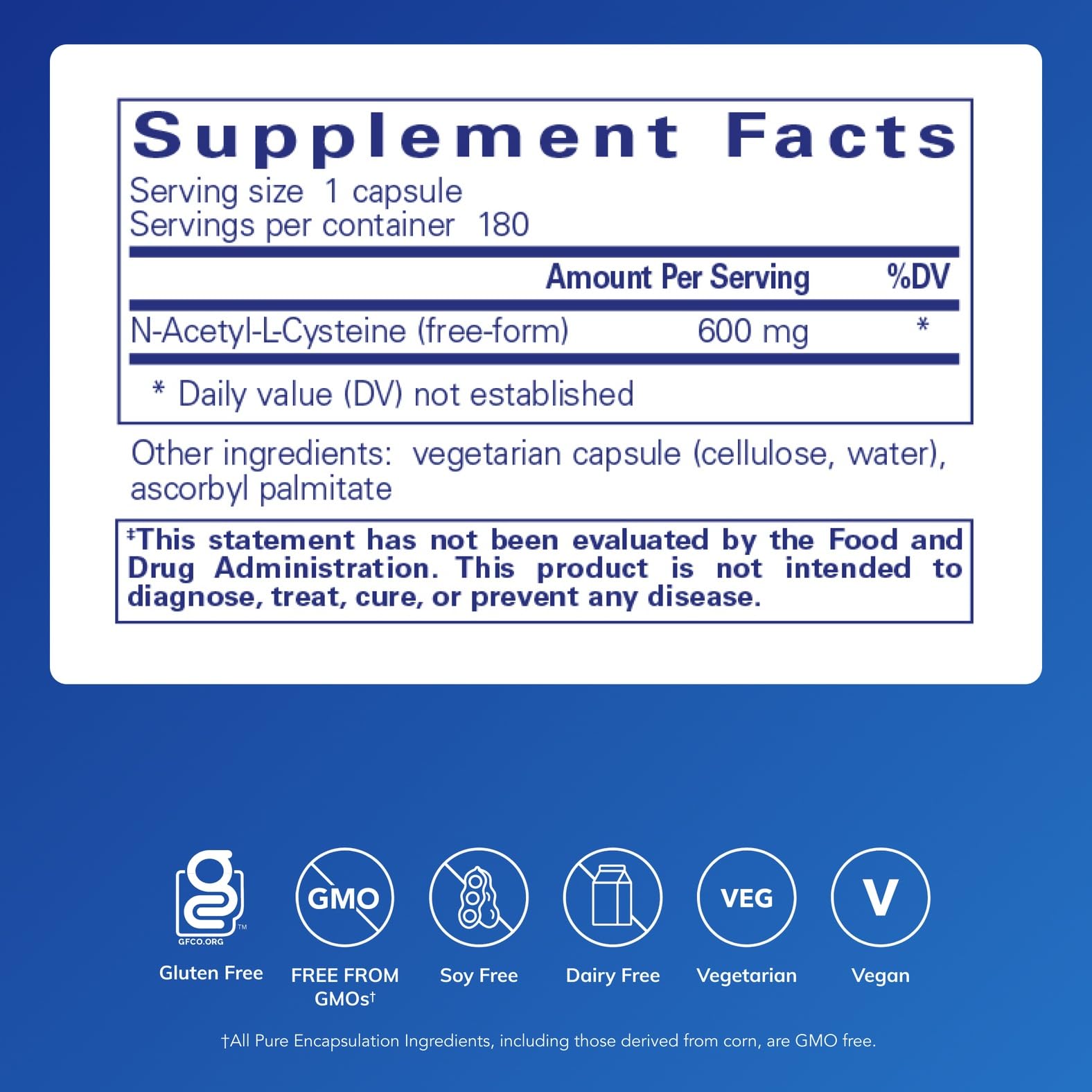 Pure Encapsulations NAC 600 mg capsules closeup for easy daily use