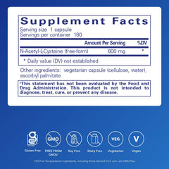 Pure Encapsulations NAC 600 mg capsules closeup for easy daily use