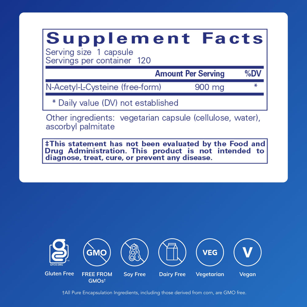 Pure Encapsulations NAC 900mg bottle on shelf conveys purity and reliable quality.