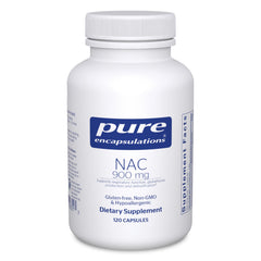 Pure Encapsulations NAC 900mg capsules close-up for daily immune and antioxidant support.