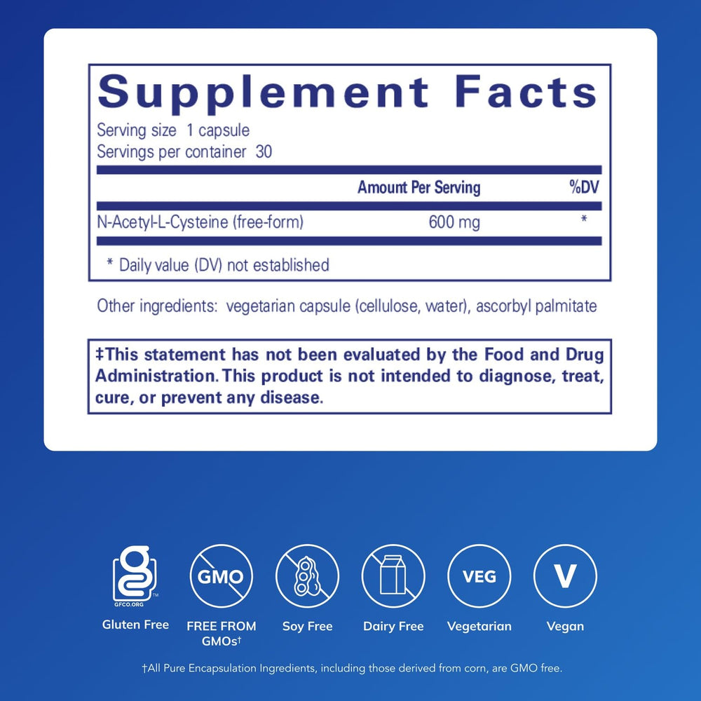Pure Encapsulations NAC capsules close-up for easy daily supplementation.