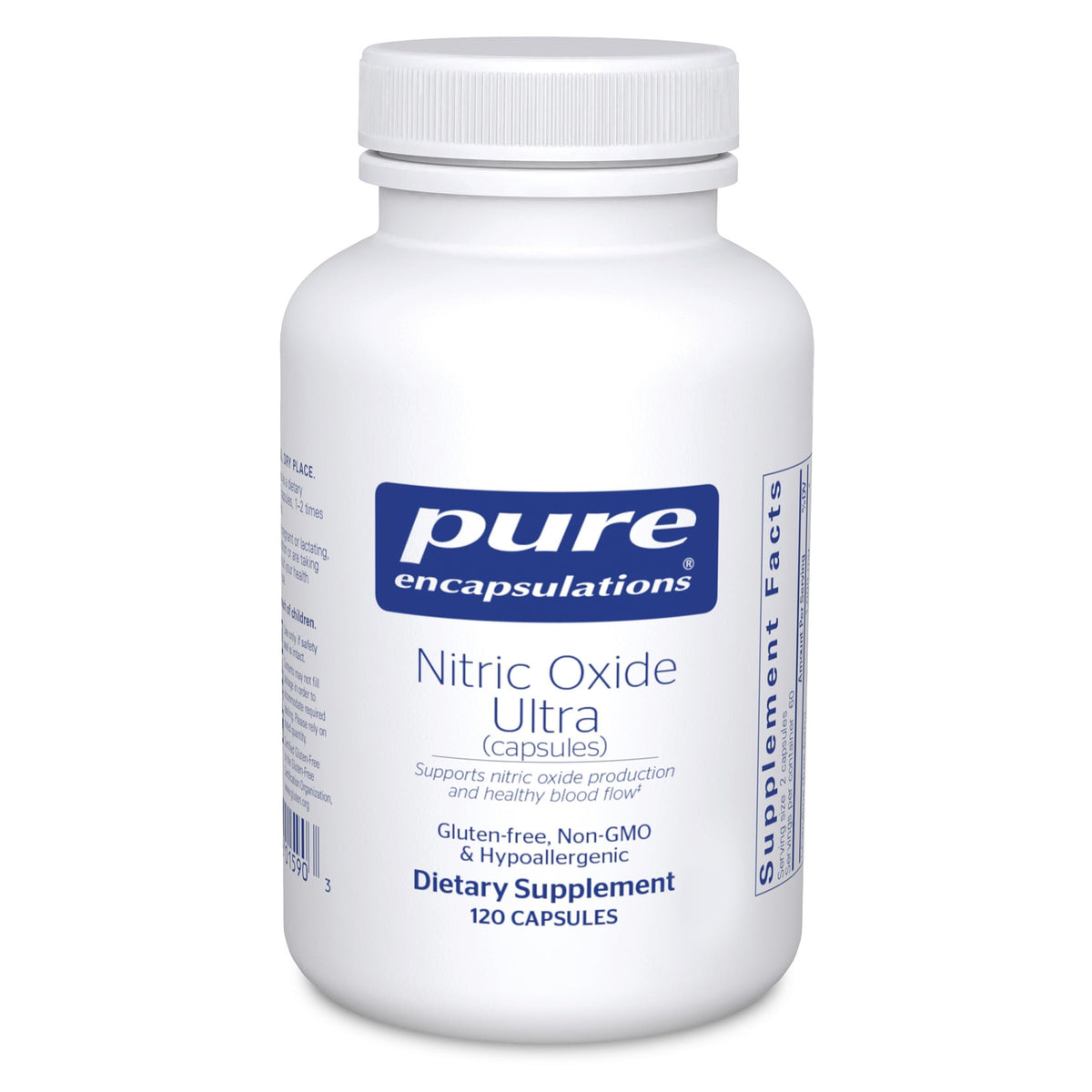 Pure Encapsulations Nitric Oxide Ultra bottle highlighting vascular support for daily wellness