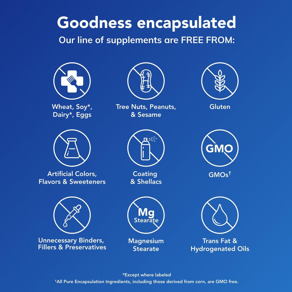Non-GMO Pure Encapsulations label signaling allergen-free formulation