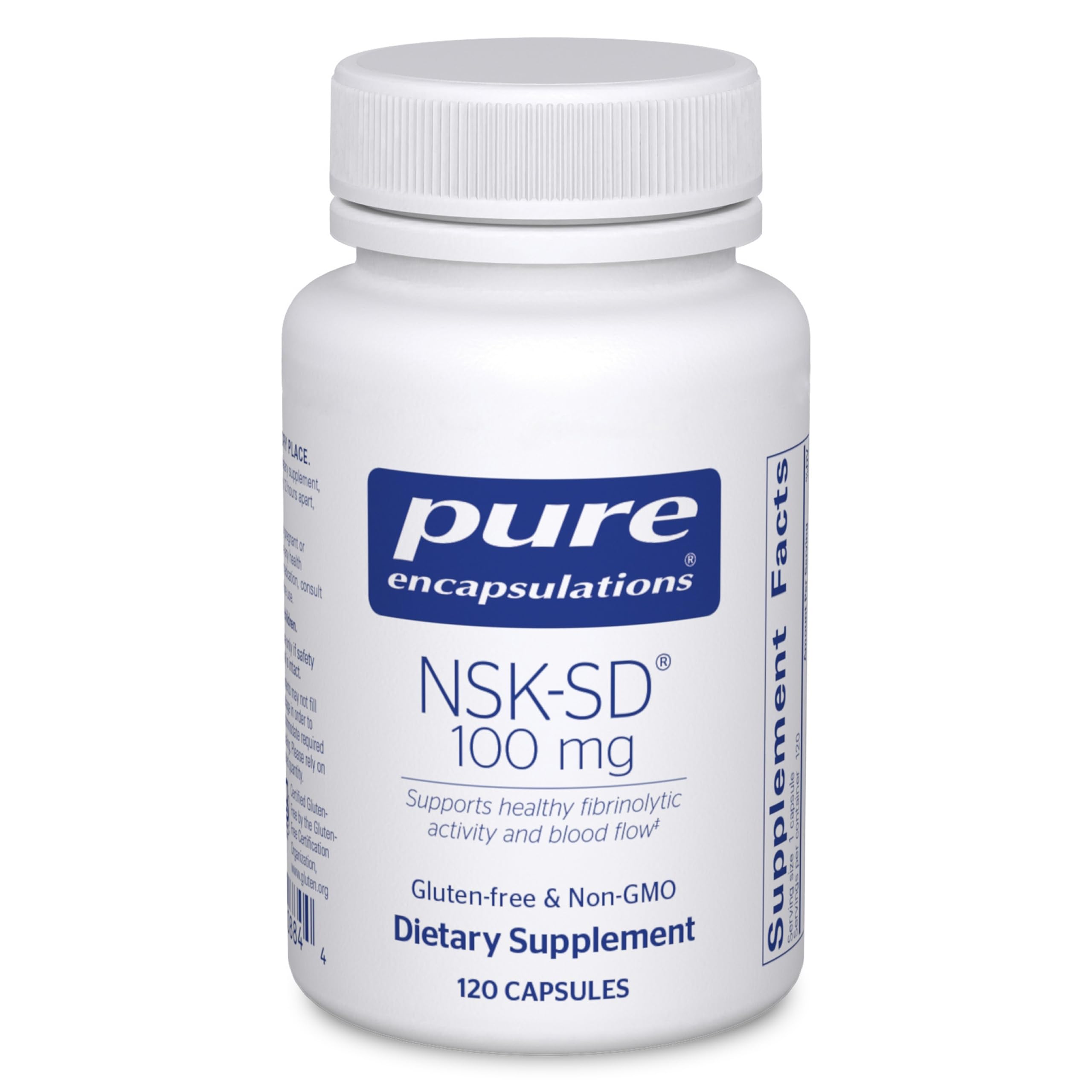 Pure Encapsulations NSK-SD nattokinase bottle; supports normal circulation.