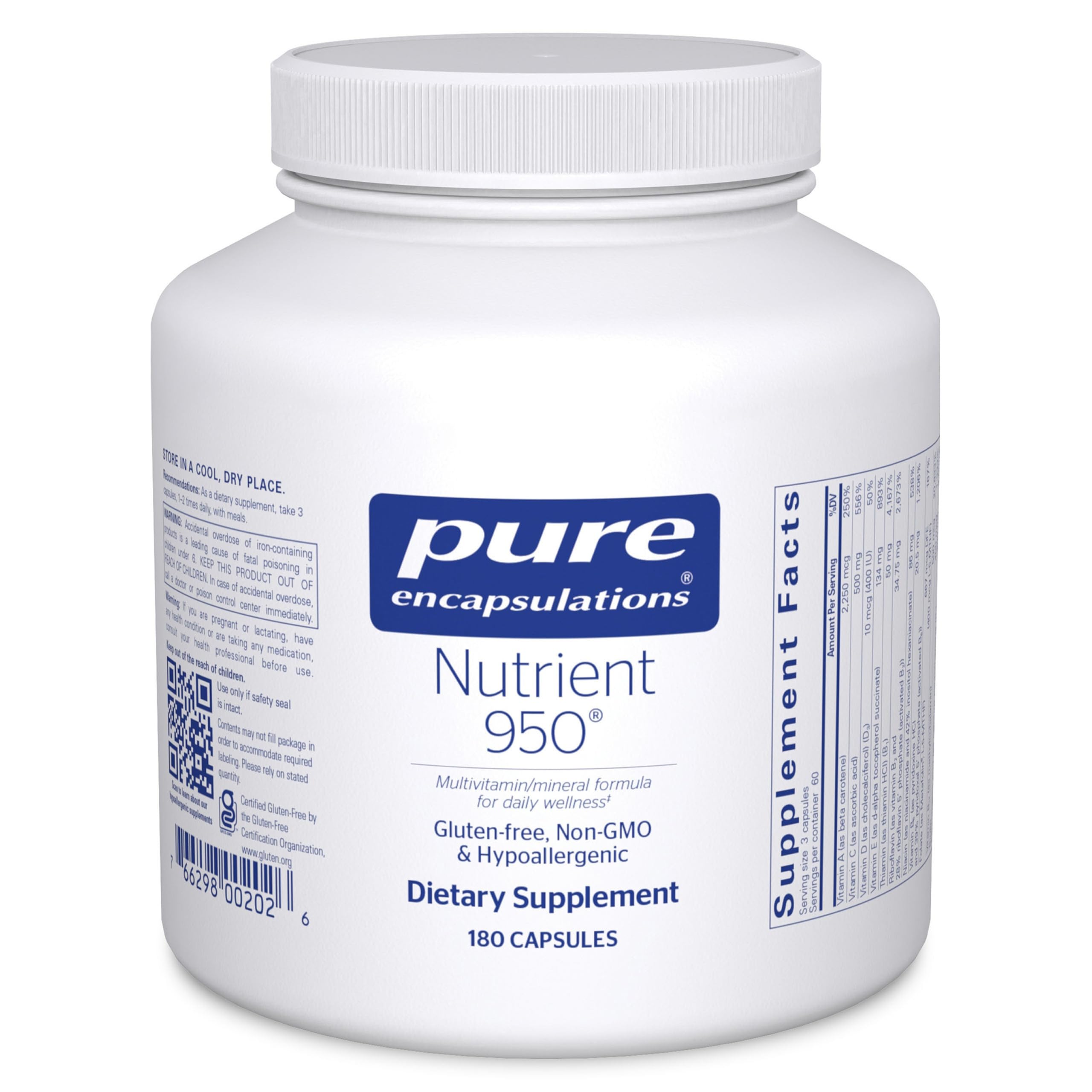 Pure Encapsulations Nutrient 950 bottle cap close-up for sensitive users.