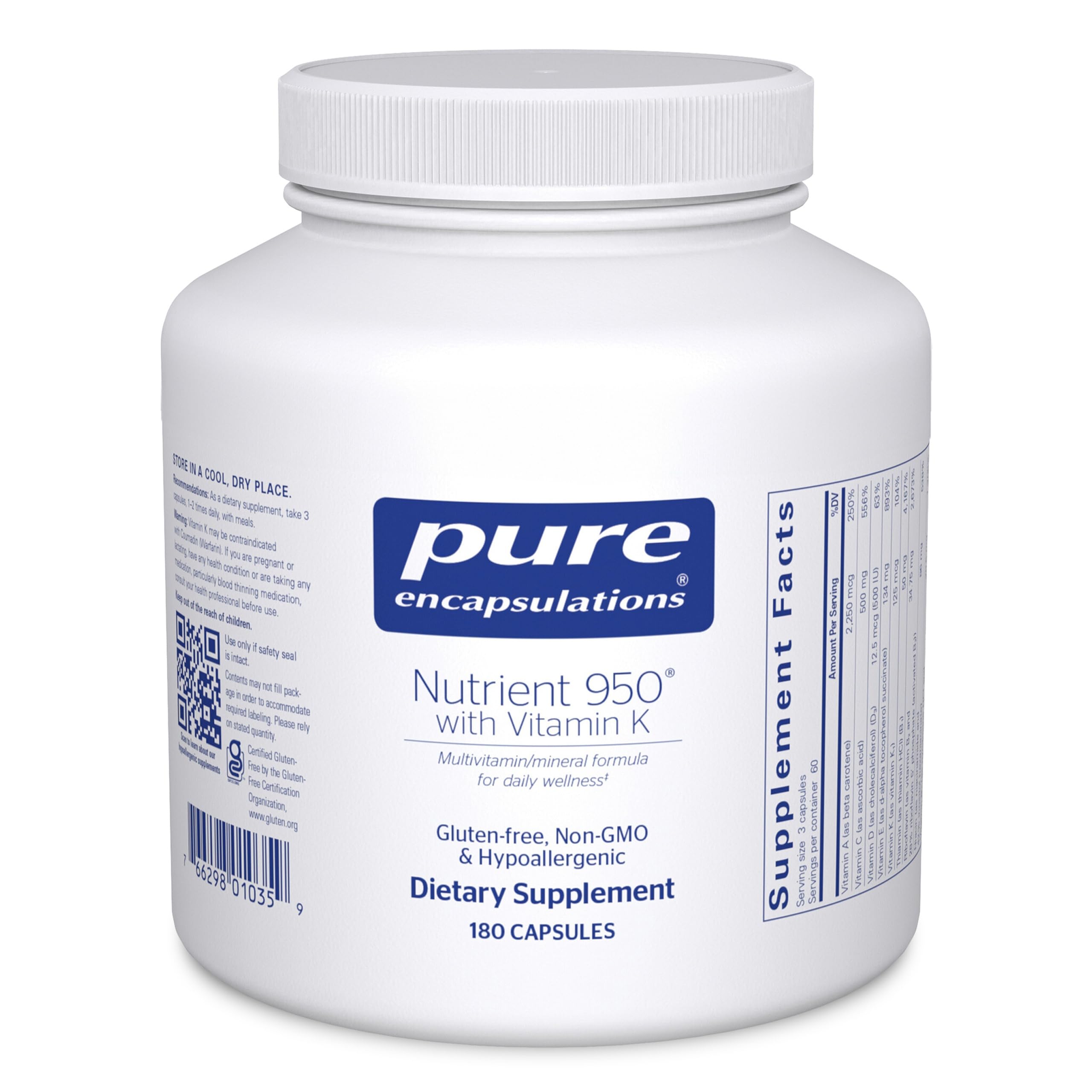 Pure Encapsulations Nutrient 950 bottle for daily bone and arterial support.