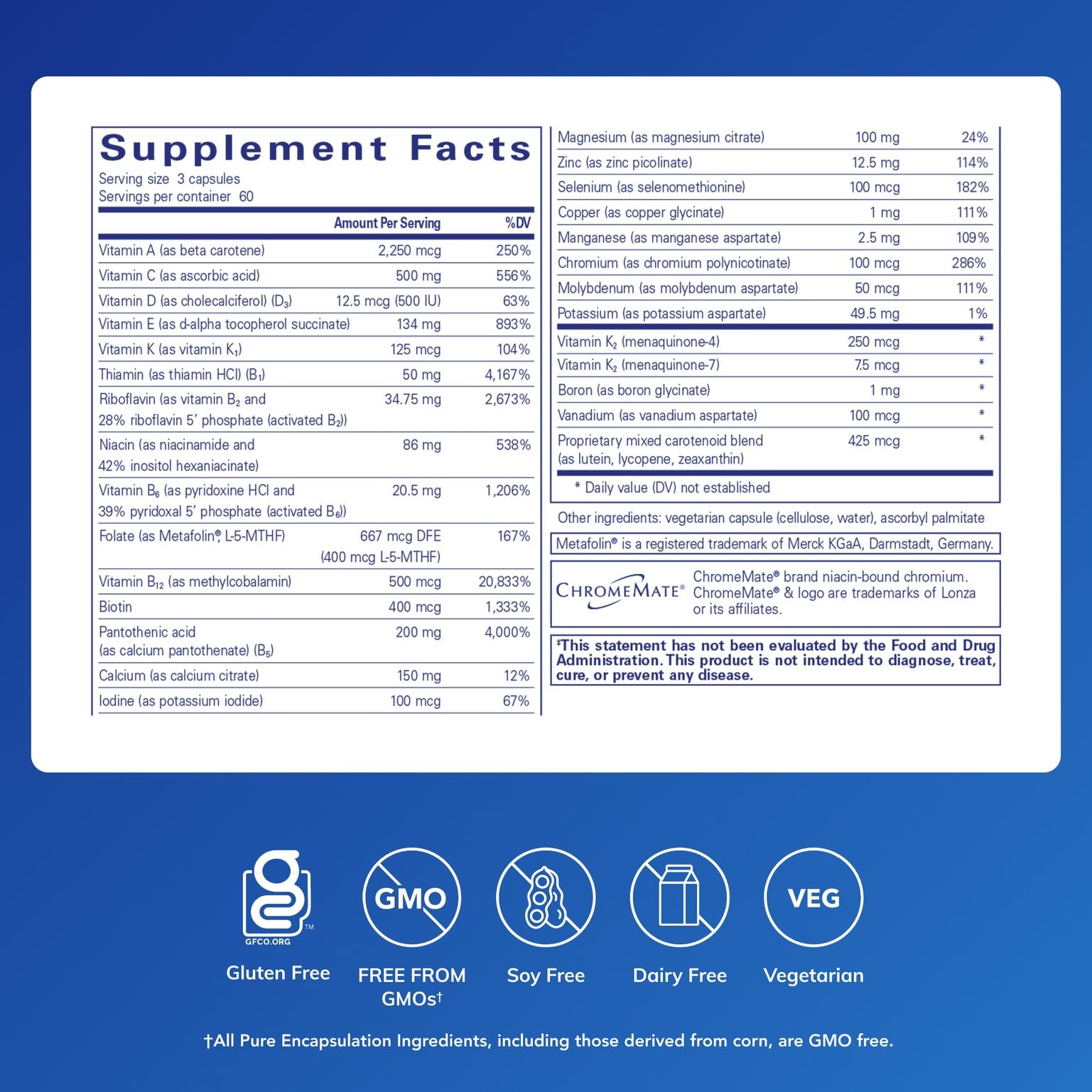 Pure Encapsulations Nutrient 950 capsules closeup, easy-to-swallow daily capsules.