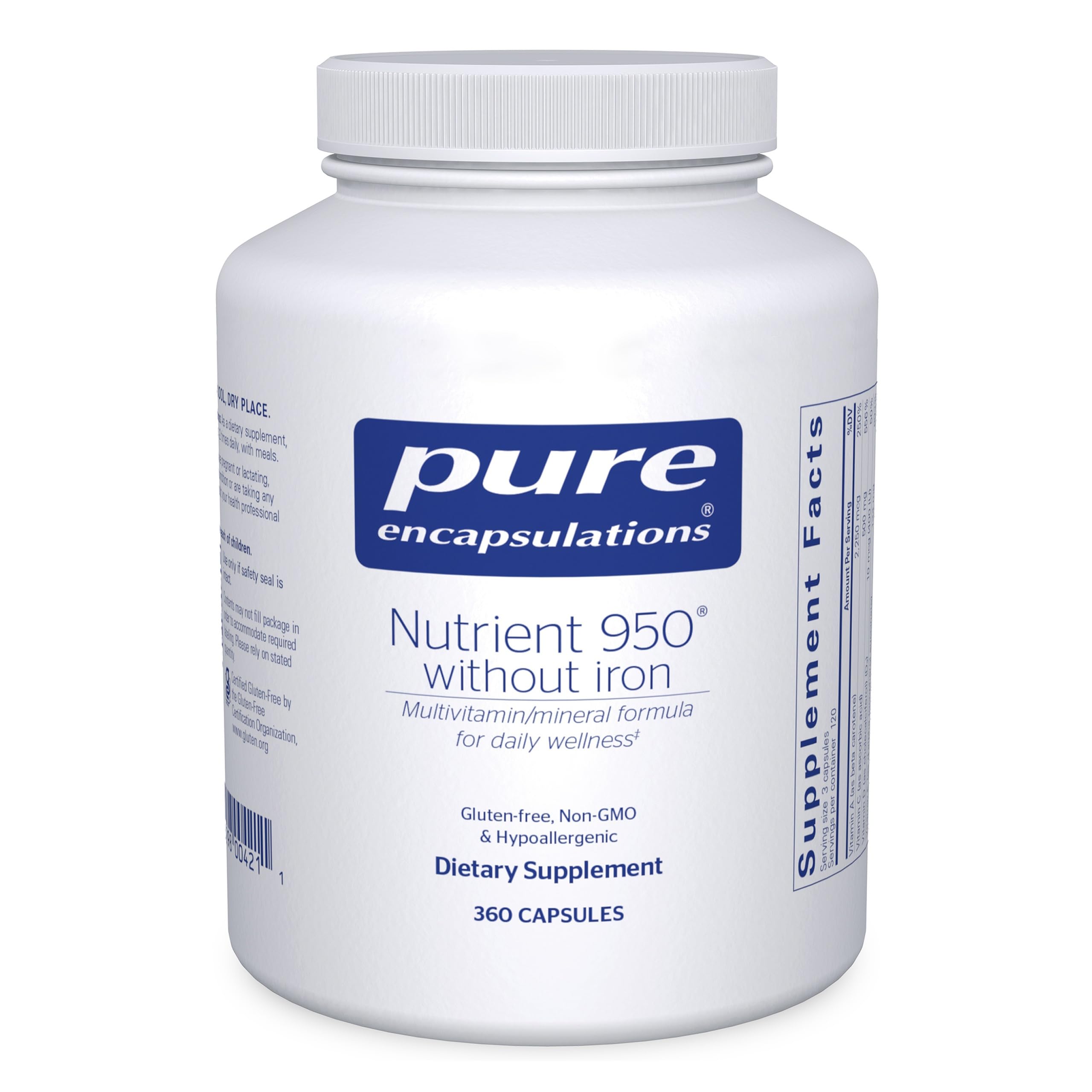 Pure Encapsulations Nutrient 950 Without Iron bottle front supports daily wellness.