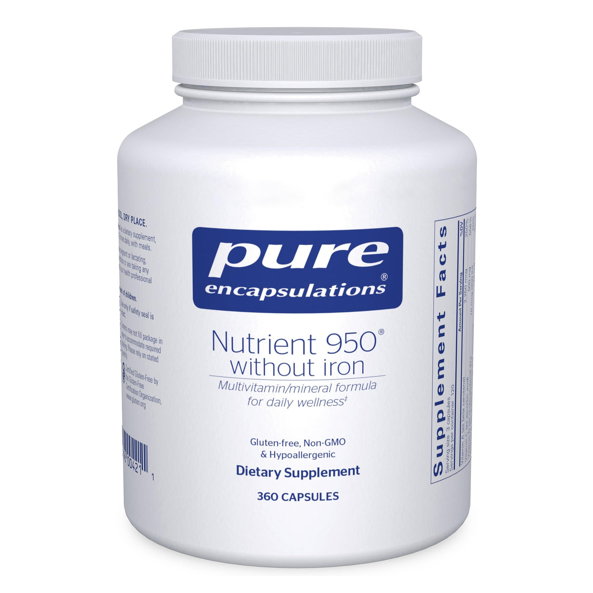 Pure Encapsulations Nutrient 950 Without Iron bottle front supports daily wellness.