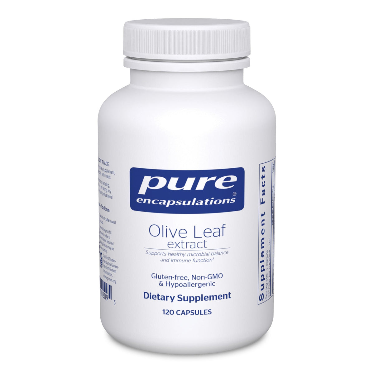 Pure Encapsulations Olive Leaf Extract bottle shows premium quality for daily wellness.