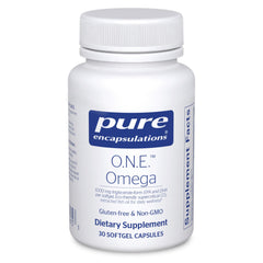 Pure Encapsulations O.N.E. Omega bottle pouring to boost daily omega intake.