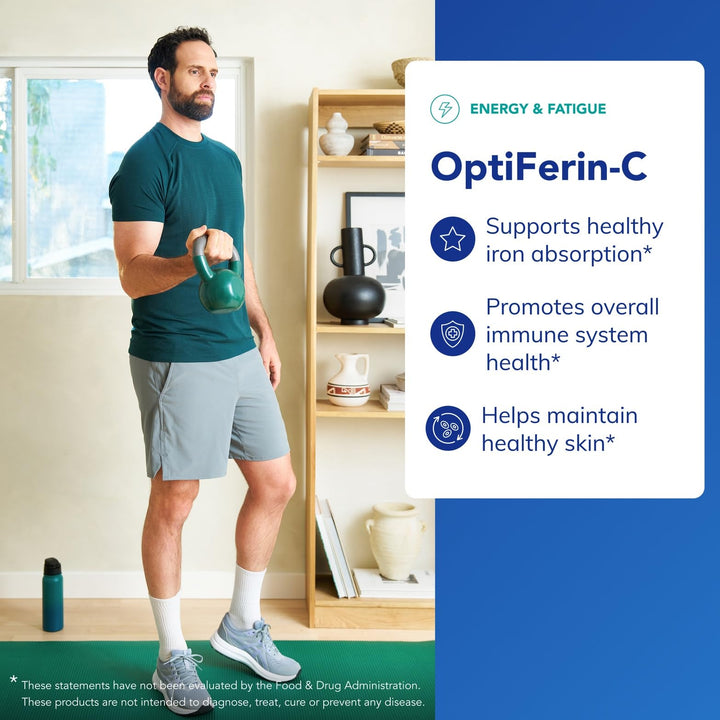 Pure Encapsulations OptiFerin-C label detail highlighting gluten-free and non-GMO formulation