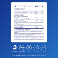 OsteoBalance ingredients label close-up showing minerals and hypoallergenic formula