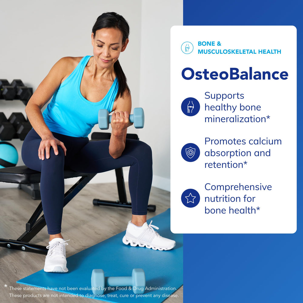 Serving spoon with OsteoBalance showing calcium-rich supplement for daily intake