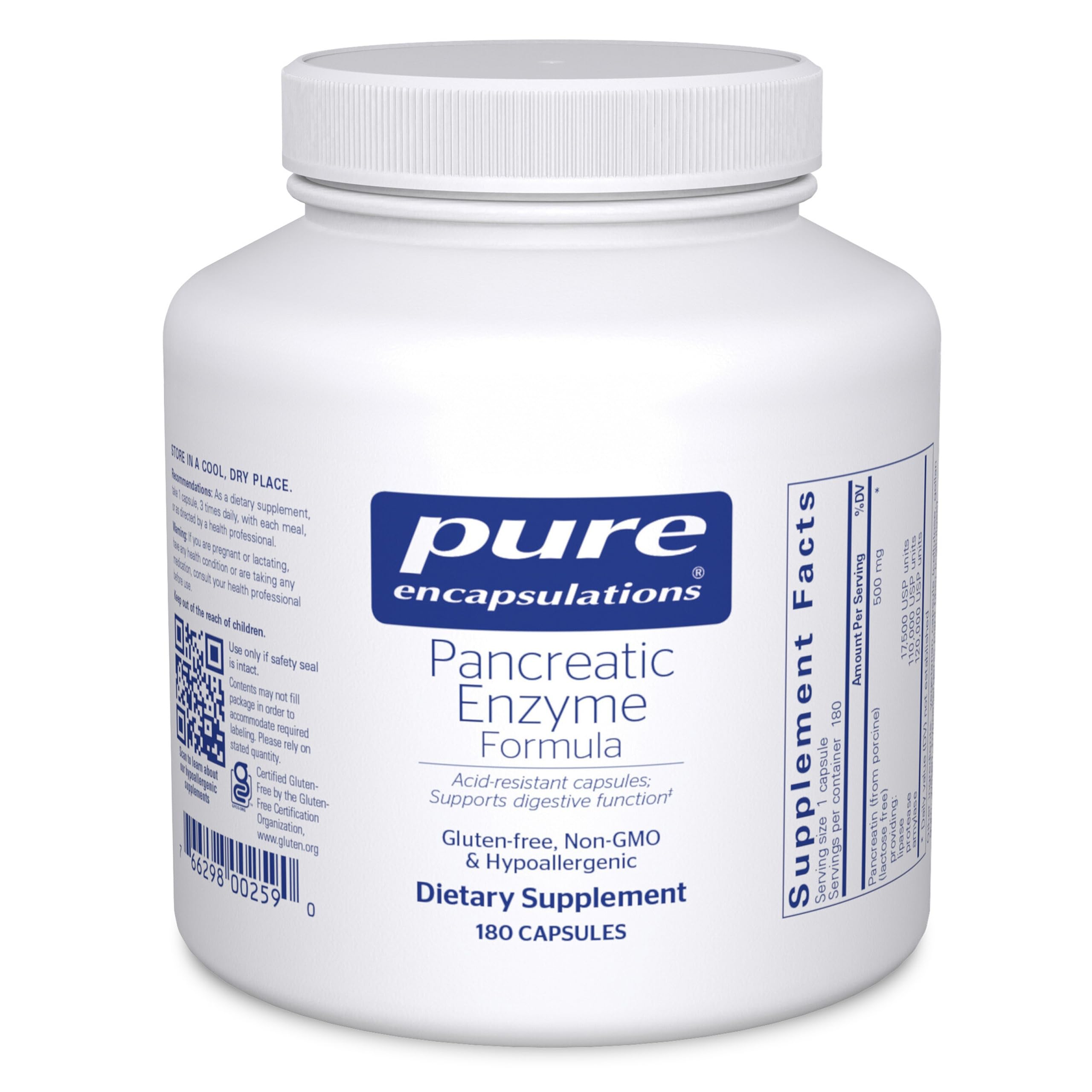 Pure Encapsulations Pancreatic Enzyme Formula bottle ready for daily digestion support.