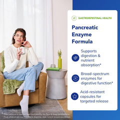 Close-up of Pancreatic Enzyme Formula capsules shows pancreatin blend for digestion support.
