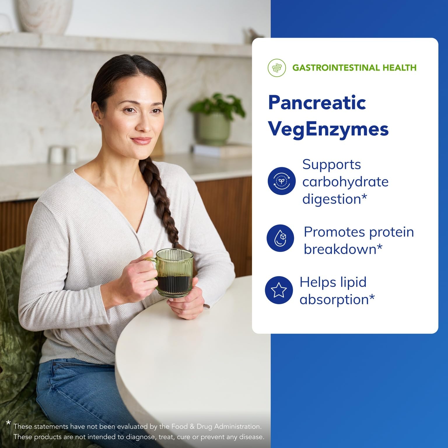 Label detail highlights plant-based enzymes for vegetarian digestion support.