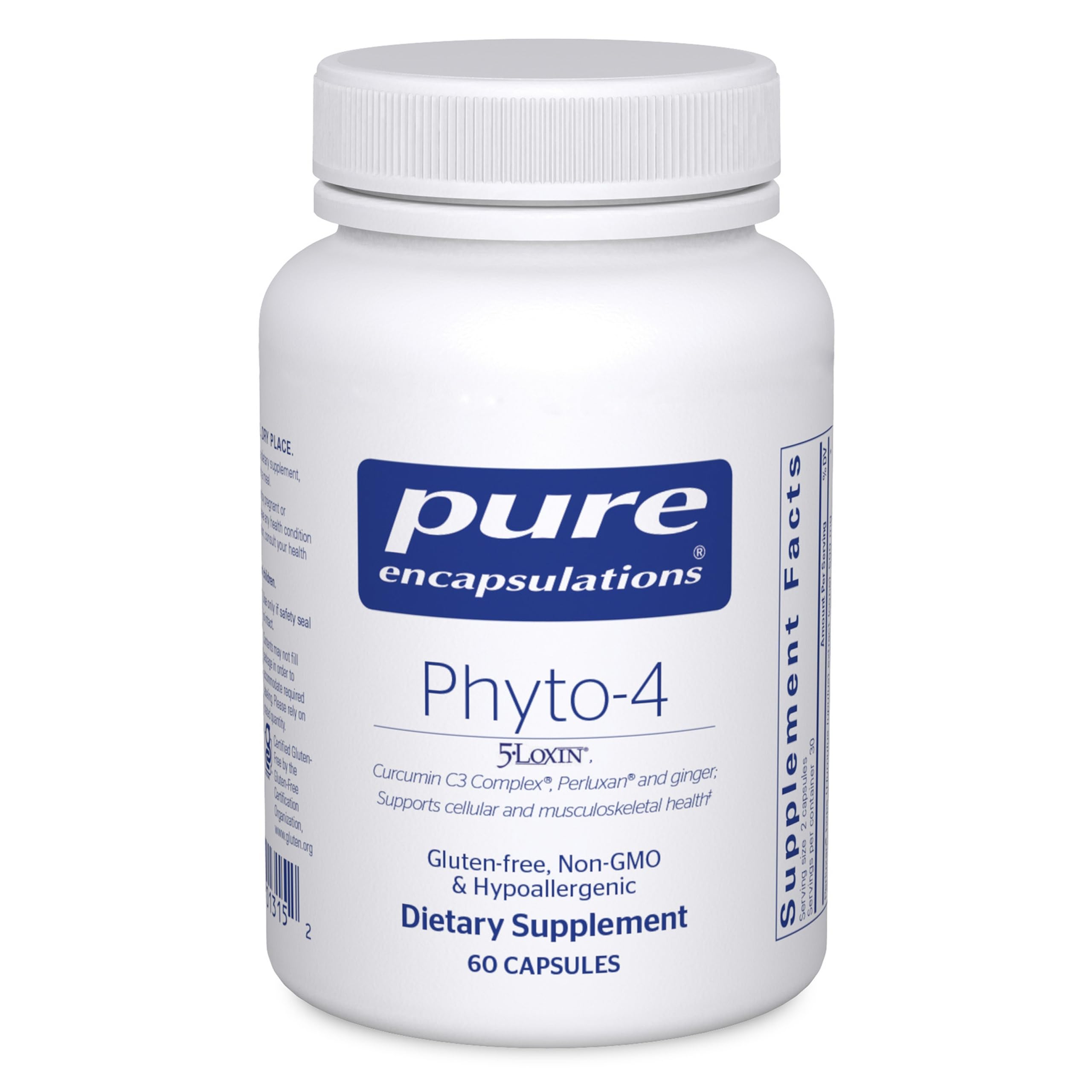 Pure Encapsulations Phyto-4 bottle on white surface highlighting immune and tissue support