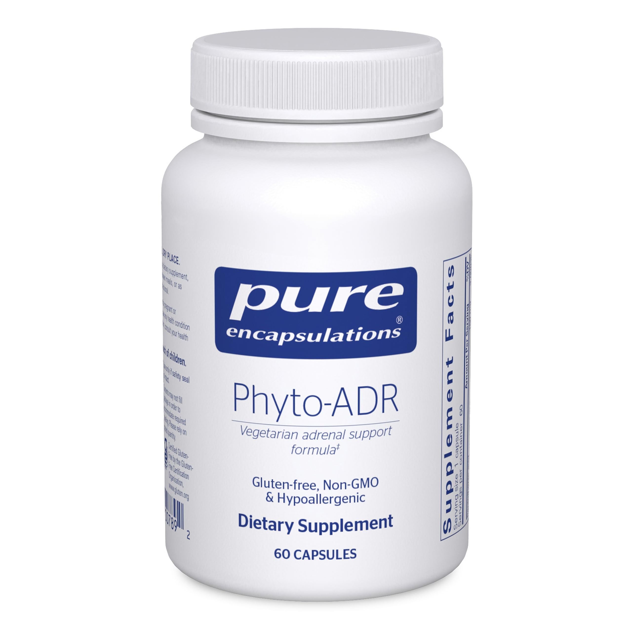 Pure Encapsulations Phyto-ADR bottle front highlighting vegetarian adrenal support.