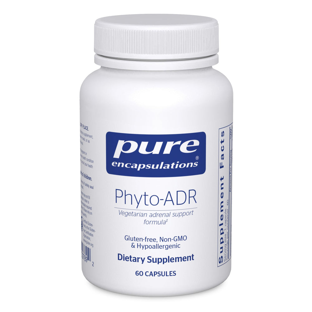 Pure Encapsulations Phyto-ADR bottle front highlighting vegetarian adrenal support.