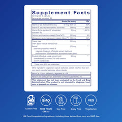 Pure Encapsulations PMS Essentials bottle back label shows allergen-free, purity-focused formula.
