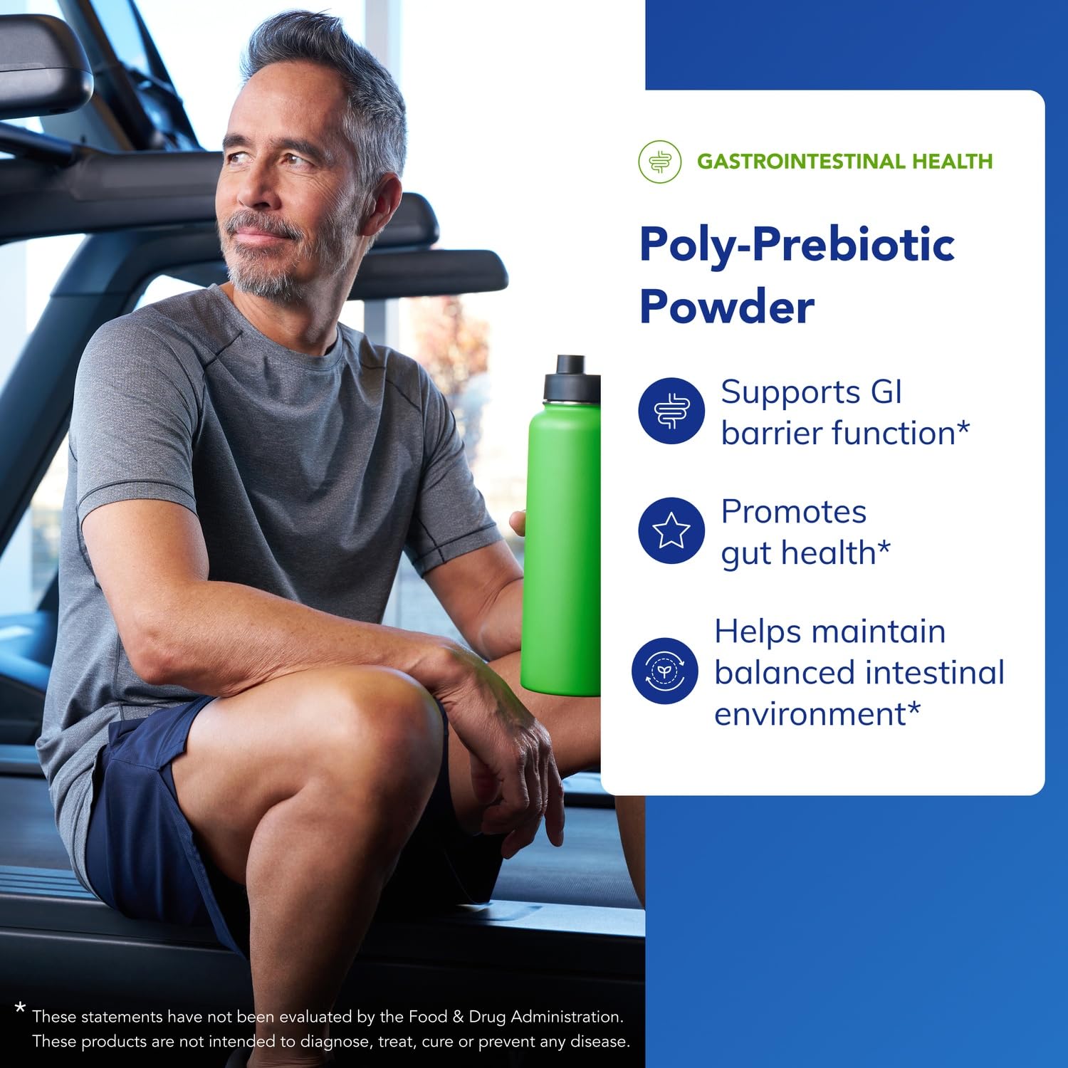 Poly-Prebiotic Powder scoop and jar illustrating serving size and texture.